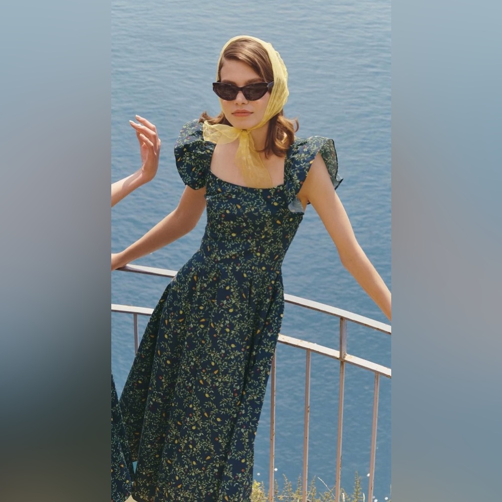 Hill House Home Daphne Dress - Midnight Garden Navy Midi Dress 100% Cotton